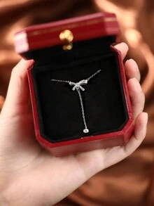 1 件高級禮盒裝蝴蝶形 S925 銀流蘇設計閃閃發光的寶石鑲嵌項鍊,非常適合女士日常佩戴,送給女朋友的禮物、週年紀念日、節日慶典