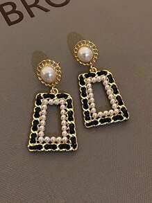 1 para modnych geometrycznych sztucznych pereł wiszących kolczyków, wysokiej jakości dla kobiet