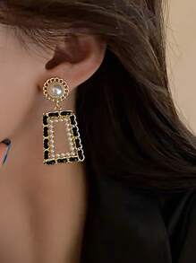 1 para modnych geometrycznych sztucznych pereł wiszących kolczyków, wysokiej jakości dla kobiet