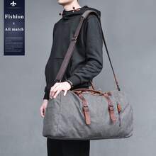 Travel Bag Men Canvas Leather Weekender Men Large Unisex Vintage Sports Bag Duffle Bag Hand Luggage For Women & Men - 淺灰色 - 查看 7