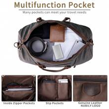 Travel Bag Men Canvas Leather Weekender Men Large Unisex Vintage Sports Bag Duffle Bag Hand Luggage For Women & Men - 淺灰色 - 查看 4