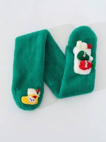 1pc Green Christmas Warm Fluffy Sheepskin Cartoon Scarf With Windproof Plush Neck Warmer Suitable For Christmas Gift - Multicolor - View 4