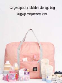 1pc Letter Patch Decor Foldable Storage Bag, Modern Polyester Travel Storage Bag For Home - Pink - View 5