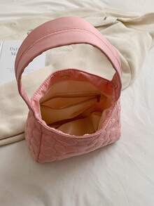 Fashionable All-match Solid Color Heart Shaped Wide Strap Shoulder Bag, Simple Creative Stylish Commute Handbag - Pink - View 8