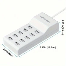 Cargador Usb Multi-puerto De 10 Puertos Carga Rápida Para Teléfonos Inteligentes, Tabletas, Computadoras Portátiles Y Más - Adaptador Universal Para Múltiples Dispositivos - Blanco - Ver 2