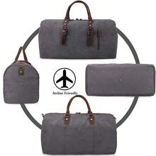 Travel Bag Men Canvas Leather Weekender Men Large Unisex Vintage Sports Bag Duffle Bag Hand Luggage For Women & Men - 淺灰色 - 查看 6