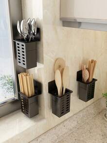 1pc Black Or White Kitchen Organizer For Knives, Spoons, Chopsticks And Storage Box, Wall-mounted, Household Use - Black - View 9