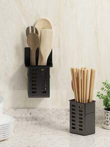 1pc Black Or White Kitchen Organizer For Knives, Spoons, Chopsticks And Storage Box, Wall-mounted, Household Use - Black - View 6