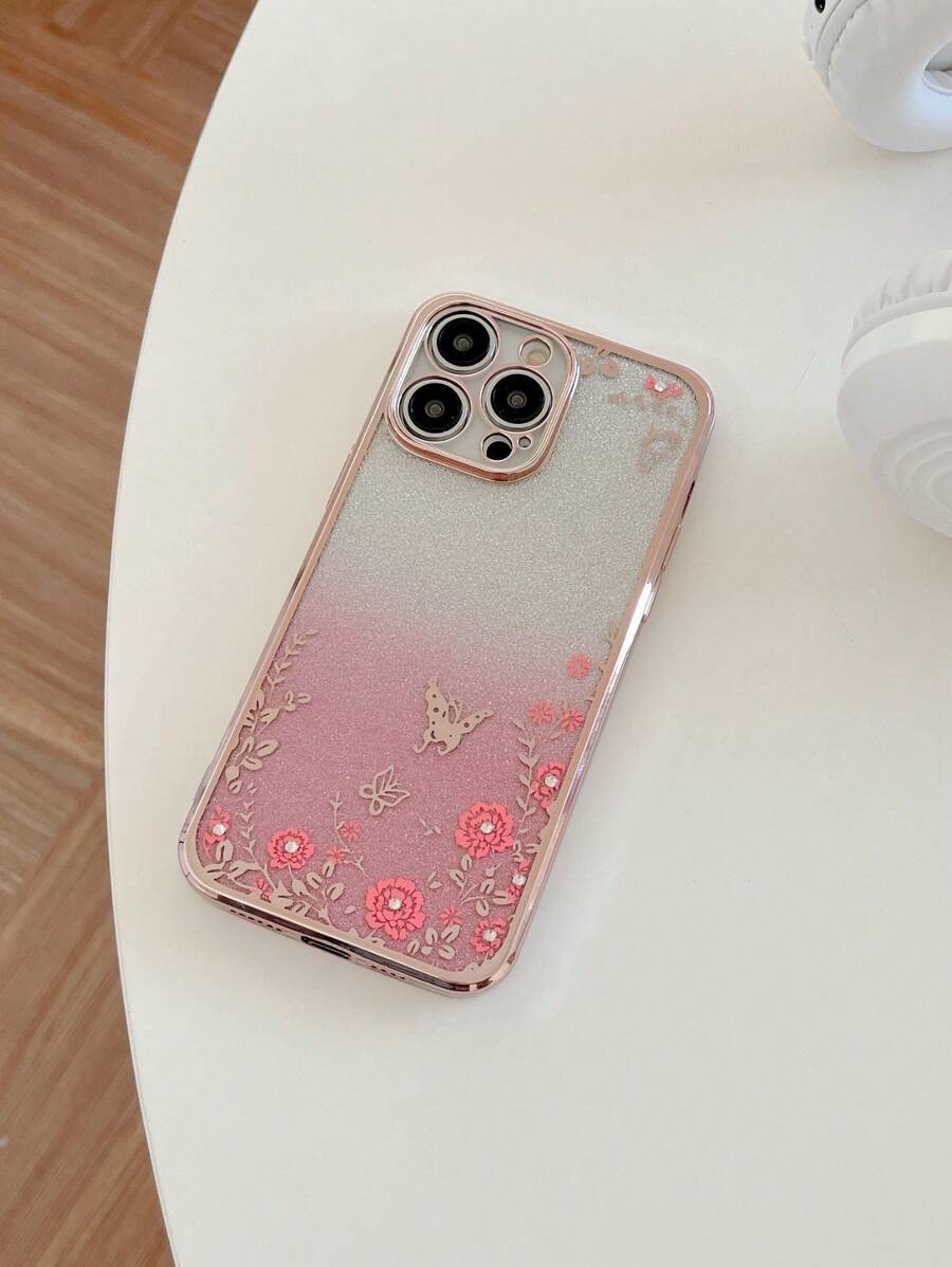 1 ốp lưng điện thoại silicon hình bướm lấp lánh gradient mới, phủ toàn màn hình, tương thích với Apple///Redmi/Oppo/Vivo//Moto, phiên bản quốc tế, không phải phiên bản nội địa. - Hồng - Xem 1
