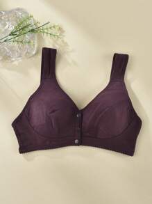 Women's Purple Front-Close Wireless Minimalist Comfort Stretchy Camisole Bra