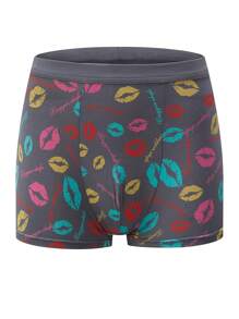 1pc Men's Lips & Letter Printed Boxer Briefs - Multicolor - View 1