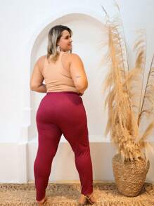 Plus Size Pants - 酒紅色 - 查看 2