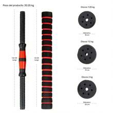 Set Mancuernas 2 en 1 Ajustables 20 kg y 12 Pesas con Barra Recta y Guantes de Seguridad - Negro - Ver 6