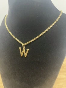 1入時尚18k鍍金不鏽鋼英文字母吊墜繩鏈項鍊,男女皆宜的派對或日常佩戴字母吊墜扭繩鏈項鍊 - 金色 - 查看 22