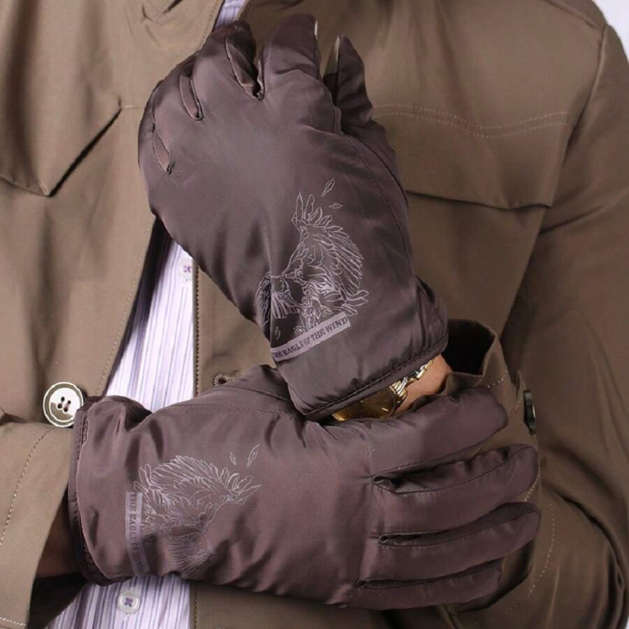 新款男士冬季戶外五指絨面手套,厚實保暖手套