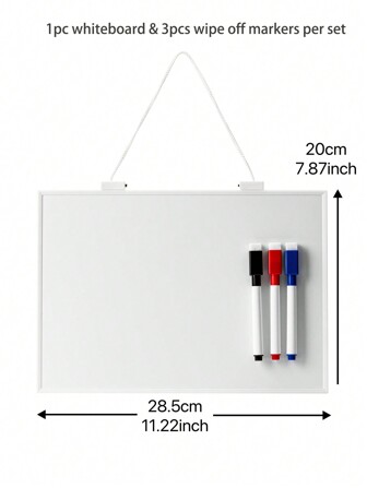 1pc A4 Size Erasable White Board With Hanging Rope, Small Hanging White Board, Comes With 3 Magnetic Dry Erase Markers, For Drawing And Note-Taking, School & Home Supplies, Essential For Back To School Season