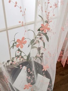 1PC Pink Embroidery Flowers Lace Curtains For Living Room Bedroom Sheer Kitchen Drape Window Treatment Screen Drapes for Daughters Bedroom/Nursery Decoration - Baby Pink - View 3