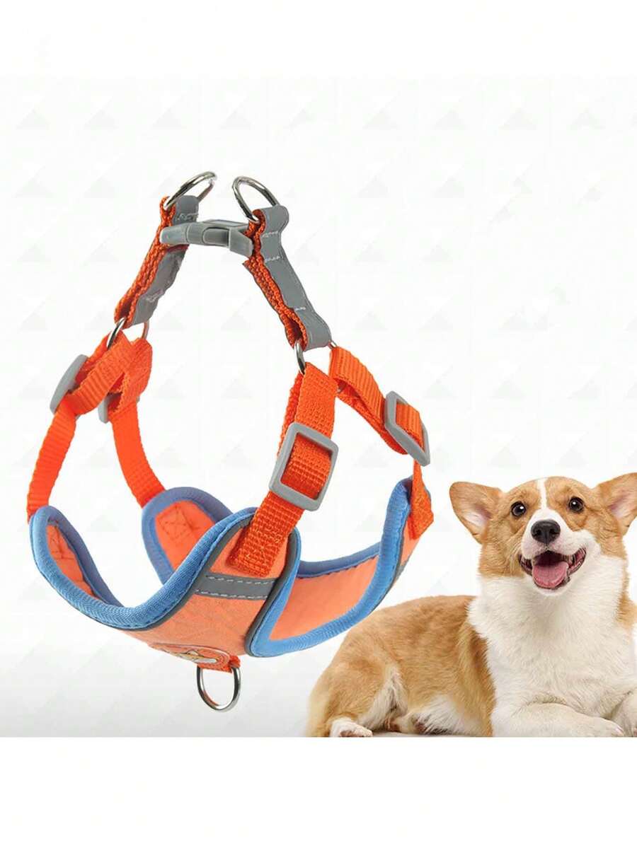 1 Miếng Phản chiếu Harness Và Dây xích Bộ Đối với Nhỏ bé & Trung bình Chó , Chống thoát Và Đang kéo Thiết kế Thú cưng Quân nhu - trái cam - Xem 1