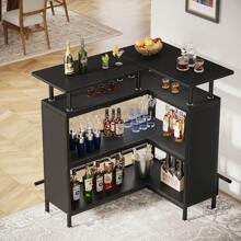 Tribesigns Home Bar Unit, L-Shaped Liquor Bar Table with Stemware Racks and 2-Tier Shelves, Corner Mini Bar Cabinet Coffee Bar Table with Footrest for Home/Kitchen/Bar/Pub, Bar Table