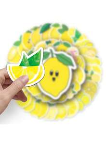 50pcs Lemon Fruit Stickers, Waterproof Luggage Skateboard Computer Tablet Cartoon Decorative Stickers - Yellow - View 5