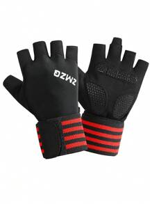 1對健身手套,半手指設計,加長手腕護衛,防滑透氣設計,男女適用,適用於器材訓練 - 紅色 - 查看 1