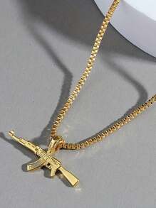 1個銀色男士時尚幾何吊墜項鍊 - 復古銀色 - 查看 2