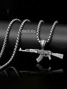 1個銀色男士時尚幾何吊墜項鍊 - 復古銀色 - 查看 4