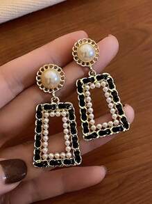 1 para modnych geometrycznych sztucznych pereł wiszących kolczyków, wysokiej jakości dla kobiet
