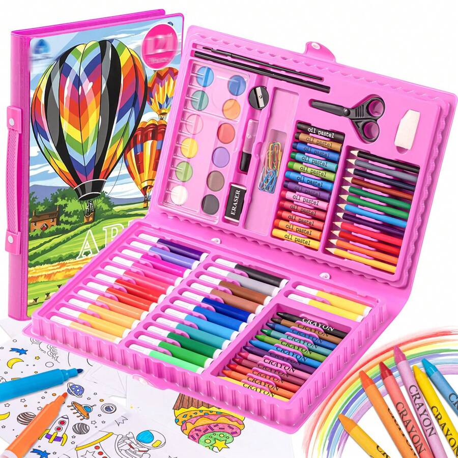 Set de Arte Profesional 86-Piezas, Kit de Dibujo, Dibujo de Arte Kit, para Principiantes y Artistas,juegos de regalo para Navidad, regalo de cumpleaños, fiesta, Acción de Gracias, cumpleaños, graduación, Año Nuevo, Año Nuevo - Rosa - Ver 1