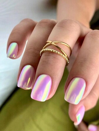 VV MEI JIA ER 24 piezas de uñas postizas cuadradas y cortas con acabado metálico cromado en rosa frío |  Nails kits con acabado de metal cromado punk y reutilizable en 12 tamaños - Kit de uñas como regalo para mujeres y niñas y 1 hoja de cinta y 1 lima de uñas como suministros de uñas uñas falsas uña falsa uña acrílica