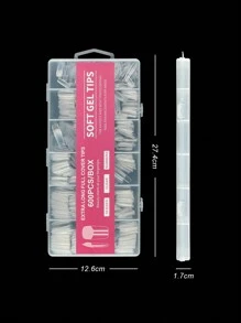 600入組短方形透明半霧面假指甲 - 無色 - 查看 5