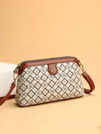 1 Pieza De Moda Retro Estilo Vintage Bolsa Cruzada Con Estampado Rhombus Bloque De Color Decorado, Adecuada Para El Uso Diario De Damas