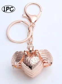 1Pc Vintage Folding Photo Frame Keychain Couple Memorial Jewelry Hollow Wings Openable Multi-Layer Photo Box Memories Pendant Collarbone Chain Necklace Ornaments, Home Room Decoration, Holiday Accessories, Birthday Party Supplies Gifts, Mother's Day Gifts(Rose Gold) - Pink - View 1