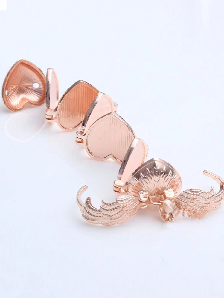 1Pc Vintage Folding Photo Frame Keychain Couple Memorial Jewelry Hollow Wings Openable Multi-Layer Photo Box Memories Pendant Collarbone Chain Necklace Ornaments, Home Room Decoration, Holiday Accessories, Birthday Party Supplies Gifts, Mother's Day Gifts(Rose Gold) - Pink - View 2