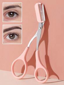 1支附有梳子的眉毛修剪剪刀,可修剪眉毛,修眉剪,修飾剪,專業精密修眉剪剪刀,附梳子和防滑手指握把 - 粉色 - 查看 2