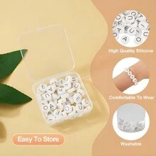 30入組圓形字母矽膠珠子12x12x12mm字母a/o/e/i/u珠子套件,適用於手鍊、頸鍊的情人節主題首飾diy,假日禮物愛的完美配飾