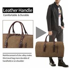 Travel Bag Men Canvas Leather Weekender Men Large Unisex Vintage Sports Bag Duffle Bag Hand Luggage For Women & Men - Brown - View 5