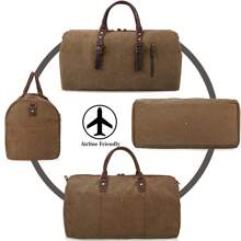 Travel Bag Men Canvas Leather Weekender Men Large Unisex Vintage Sports Bag Duffle Bag Hand Luggage For Women & Men - Brown - View 6