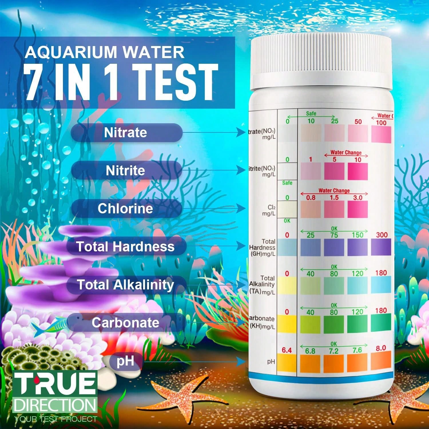 100pcs/bottle 7 In 1 Aquarium Test Strips, Accurate Fish Tank Test Kit