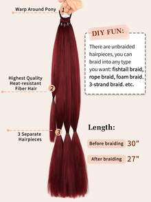 1 Pc Wine Red Long Braided Ponytail Extension With Hair Tie Straight Wrap Around Hair Extensions Ponytail Natural Soft Synthetic Hair Piece For Women Daily Wear 26 Inch 30 Inch 34 Inch - Burgundy - View 7