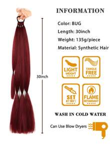 1 Pc Wine Red Long Braided Ponytail Extension With Hair Tie Straight Wrap Around Hair Extensions Ponytail Natural Soft Synthetic Hair Piece For Women Daily Wear 26 Inch 30 Inch 34 Inch - Burgundy - View 5