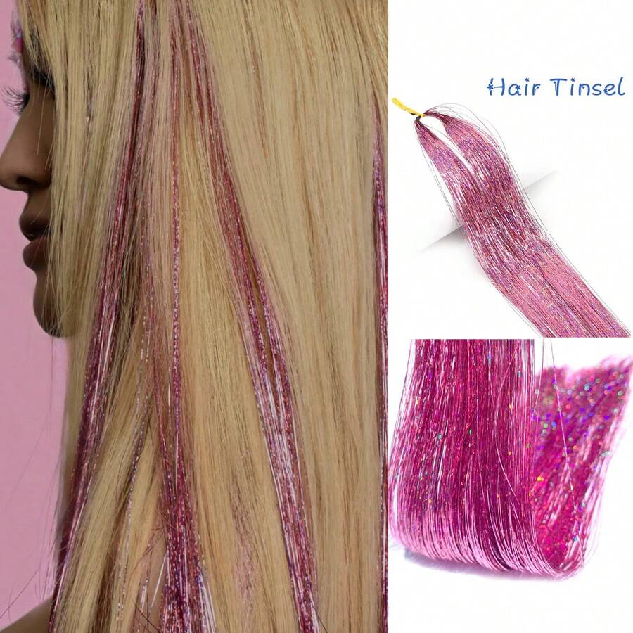 48 英寸金属丝接发 200 股适用于圣诞节新年万圣节角色扮演派对，粉色 1 件适合女士女孩 - 粉色 - 查看 1