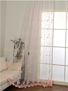1PC Pink Embroidery Flowers Lace Curtains For Living Room Bedroom Sheer Kitchen Drape Window Treatment Screen Drapes for Daughters Bedroom/Nursery Decoration - Baby Pink - View 6