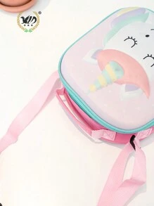 1pc Unicorn Pattern Lunch Bag, Cartoon Cute Polyester Reusable Lunch Box For Office Work School Picnic Beach - Pink - View 7