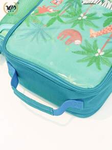 1pc Cartoon Animal Pattern Lunch Bag, Cute Fabric Portable Lunch Bag For Work, Office, School - Cadet Blue - View 5