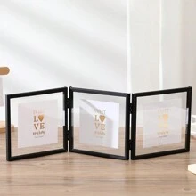 1pc Black Foldable Metal Tri-Fold Picture Frame Creative Multi-Frame Decoration For 4 Inch/6inch/7inch Photos Gifts Birthday Graduation