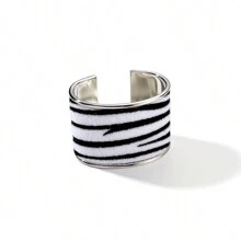 1pc Fashionable Metal & Leopard Texture Pu Leather Cuff Bracelet