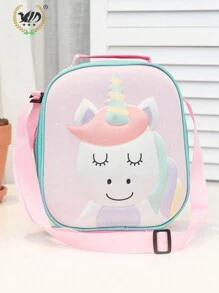 1pc Unicorn Pattern Lunch Bag, Cartoon Cute Polyester Reusable Lunch Box For Office Work School Picnic Beach - Pink - View 8