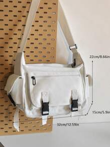 新款时尚工作装风格斜挎包，容量大，实用性强。适合大学生、上班族、日常通勤和休闲。这款包采用帆布制成，具有复古香港风格。单肩包斜挎包侧包旅行斜挎包度假书包情人节男士礼物万圣节男士礼物圣诞节男士包学生包书包尖叫声 - 白色 - 查看 8