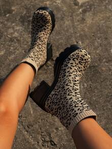 女士超高跟豹纹踝靴，舒适圆头，厚底设计，秋冬新款优雅时尚个性女靴 - 彩色 - 查看 2